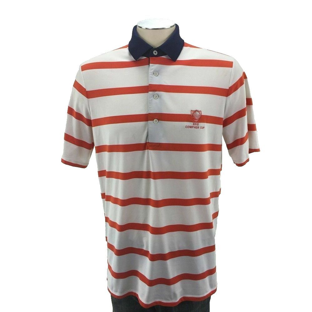 Ralph Lauren RLX Polo Shirt M Orange White Stripe Compher Cup Golf Mens